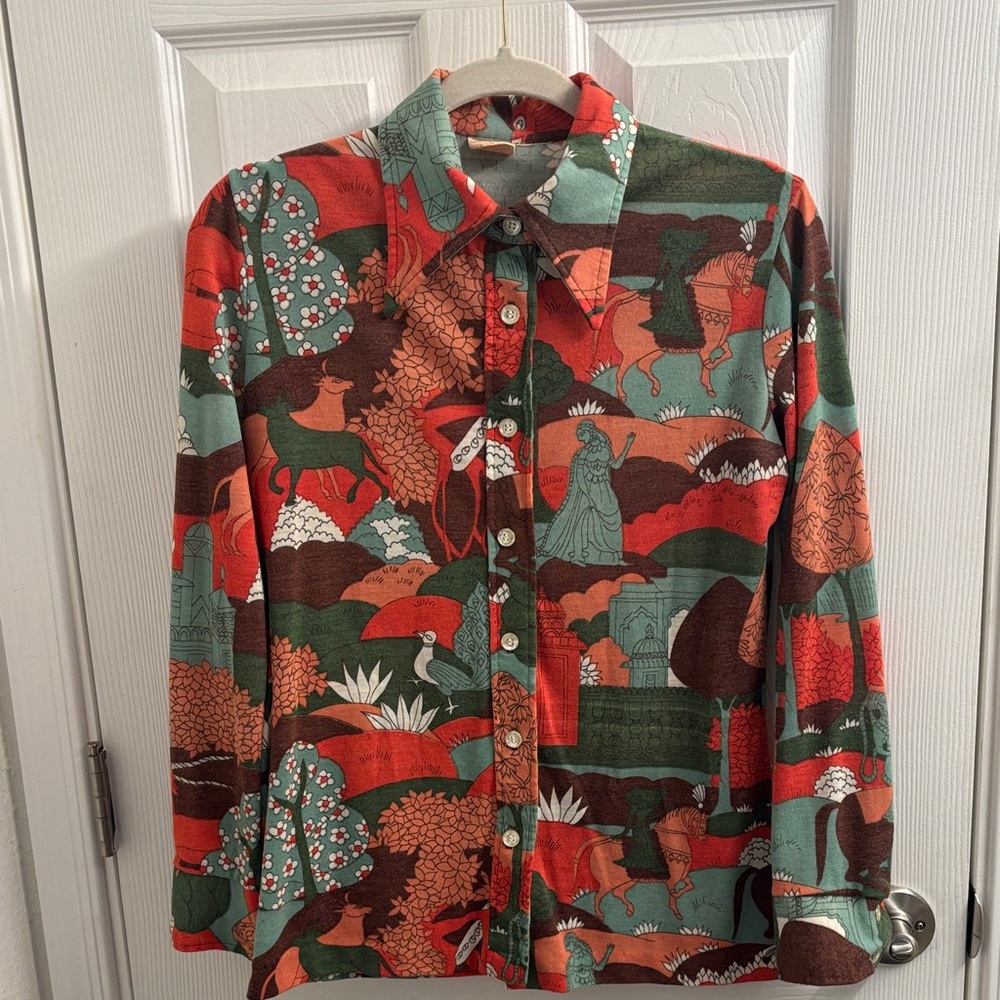 WOW! Vintage DAVID FERGUSON LTD Thai Inspired Long Sleeve Button Up L- Stunning!
